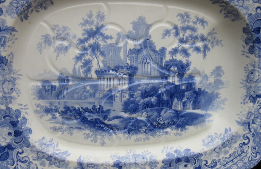 LARGE STAFFORDSHIRE BLUE & WHITE VERONA SERVING PLATE c1850 View II
