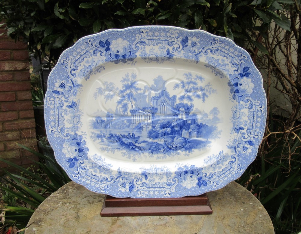 LARGE STAFFORDSHIRE BLUE & WHITE VERONA SERVING PLATE c1850 View VI