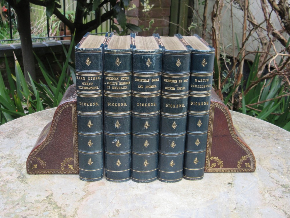 PAIR EDWARDIAN GILT TOOLED LEATHER BOOKENDS c1910 View II