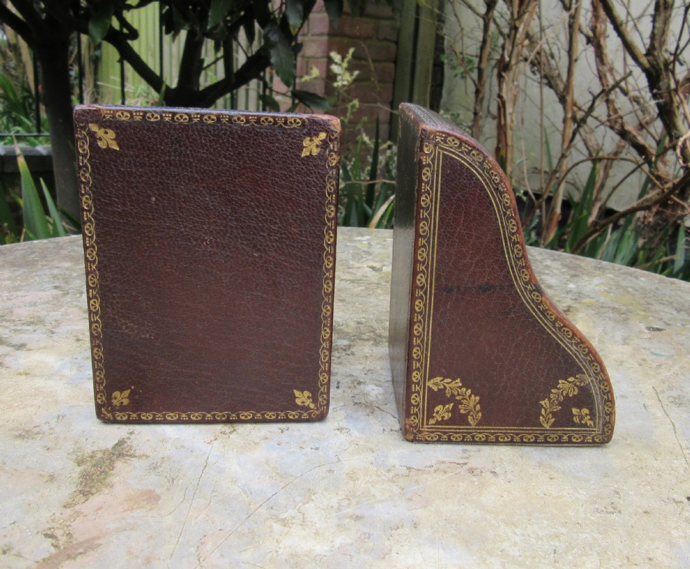 PAIR EDWARDIAN GILT TOOLED LEATHER BOOKENDS c1910 View III