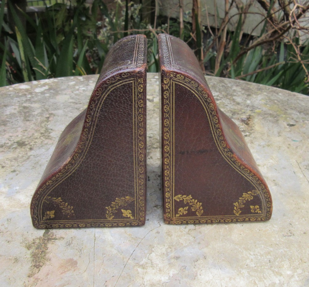 PAIR EDWARDIAN GILT TOOLED LEATHER BOOKENDS c1910 View VII
