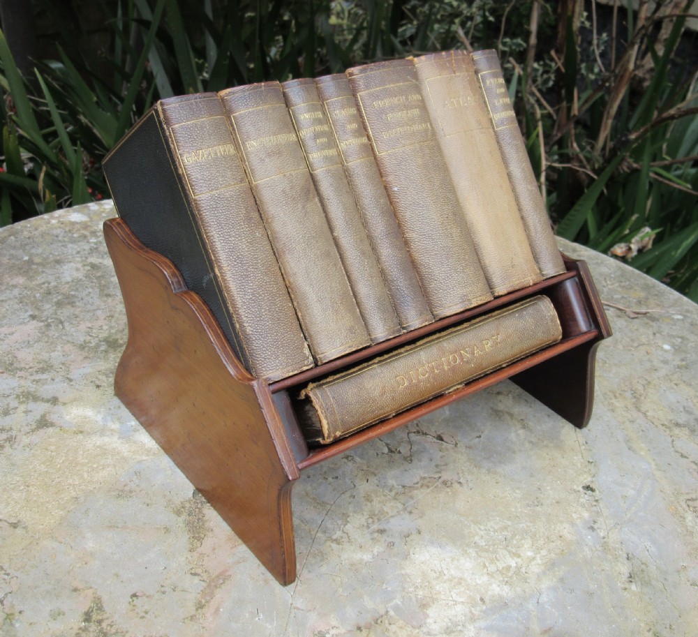 ASPREY'S INLAID MAHOGANY BOOK STAND WITH ORIGINAL REFERENCE BOOKS View VIII