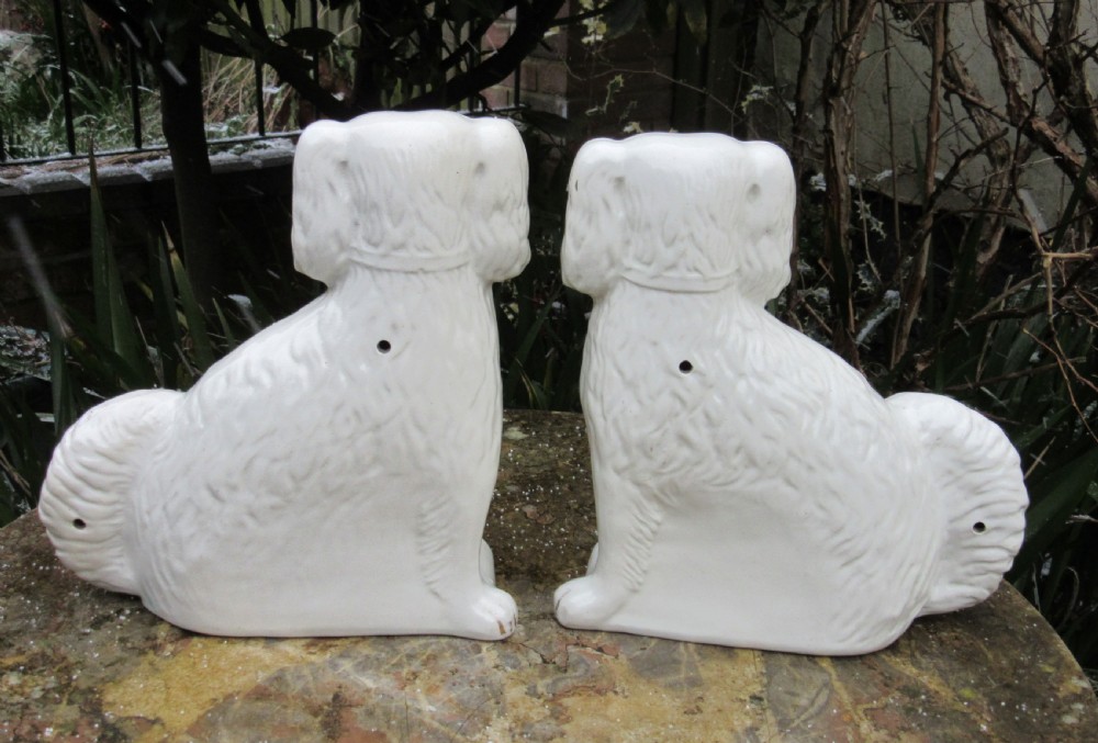 PAIR OF STAFFORDSHIRE WHITE & GILT DOGS c1880 View III