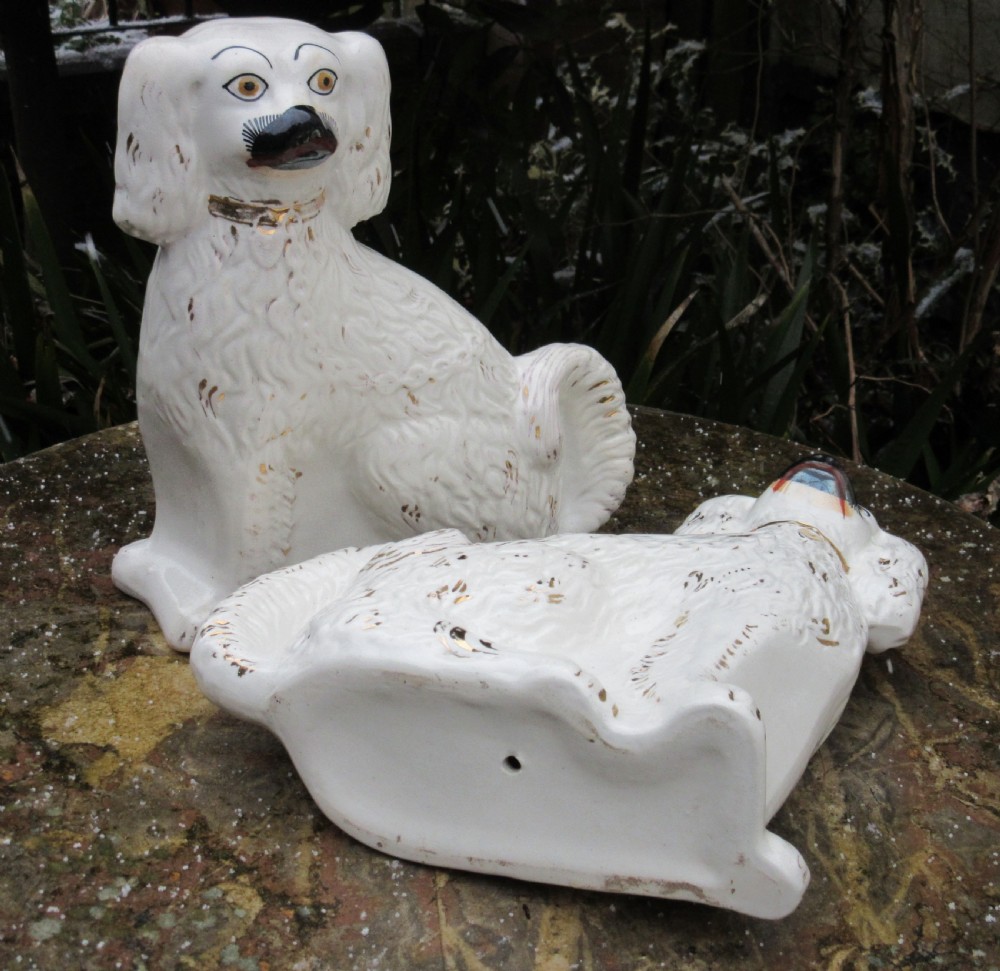 PAIR OF STAFFORDSHIRE WHITE & GILT DOGS c1880 View IV