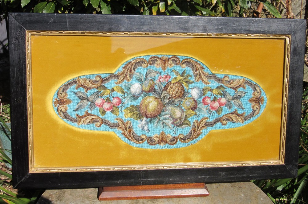 FINE VICTORIAN BEADWORK PANEL OF FRUIT c1860