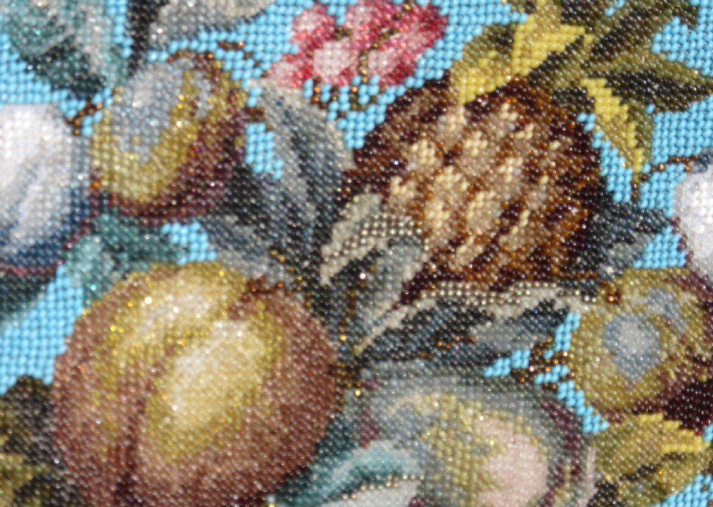 FINE VICTORIAN BEADWORK PANEL OF FRUIT c1860 View III