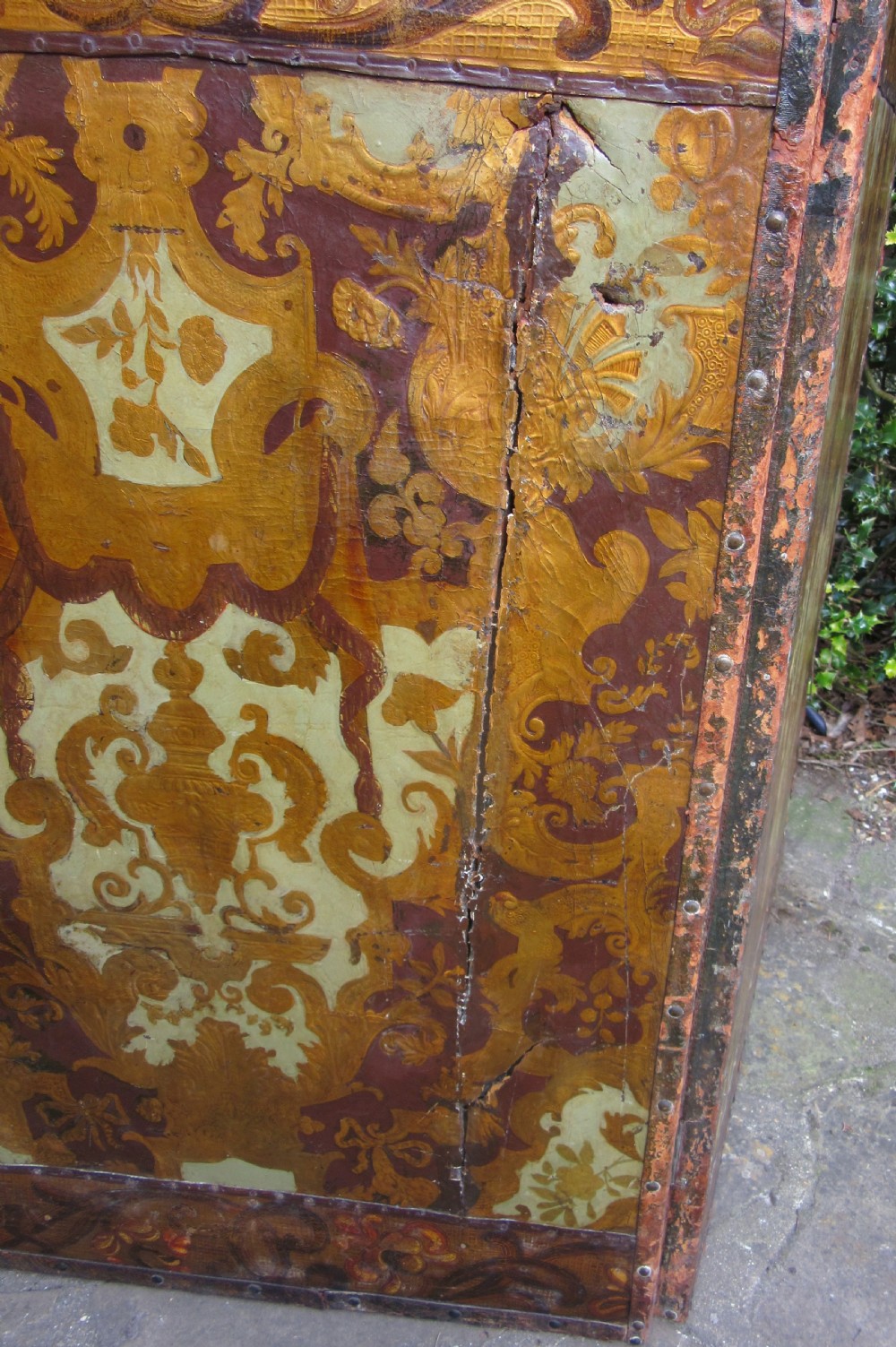 19th CENTURY THREE FOLD EMBOSSED LEATHER SCREEN View III