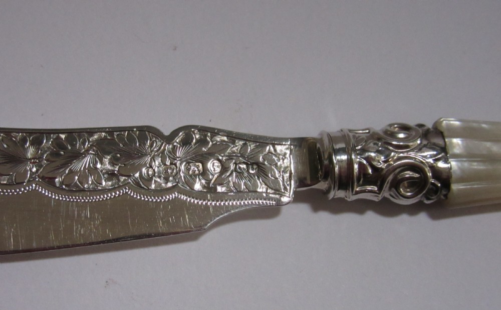GEORGE UNITE VICTORIAN SILVER & MOP BOXED KNIFE & FORKS BIRMINGHAM 1880 View IV
