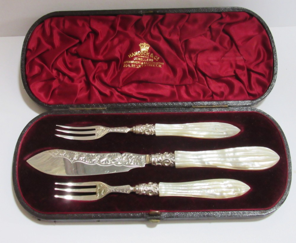 GEORGE UNITE VICTORIAN SILVER & MOP BOXED KNIFE & FORKS BIRMINGHAM 1880 View VII