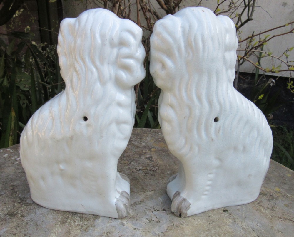 PAIR OF VICTORIAN WHITE STAFFORDSHIRE DOGS c1860 View IV