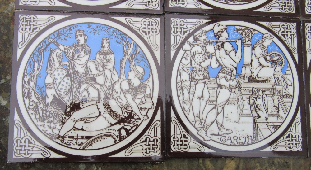 SET OF 6 MINTONS 'IDYLLS OF THE KING' TILES c1880 View V