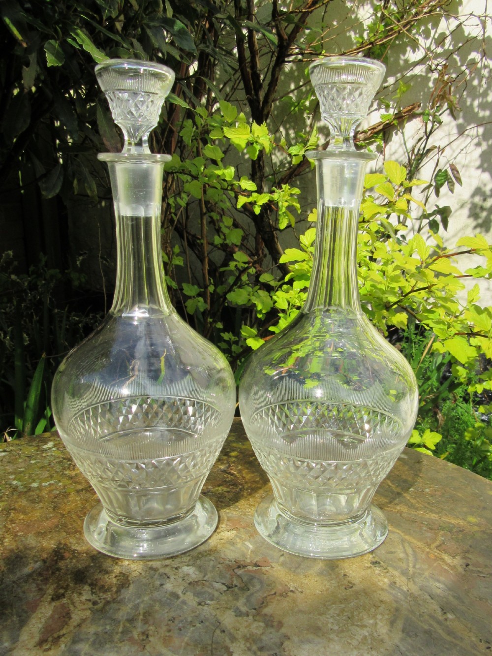 GOOD PAIR OF LATE VICTORIAN CUT GLASS DECANTERS