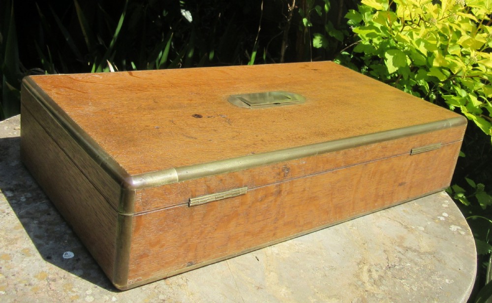 BRASS BOUND OAK HUMIDOR CIGAR BOX c1880 View V