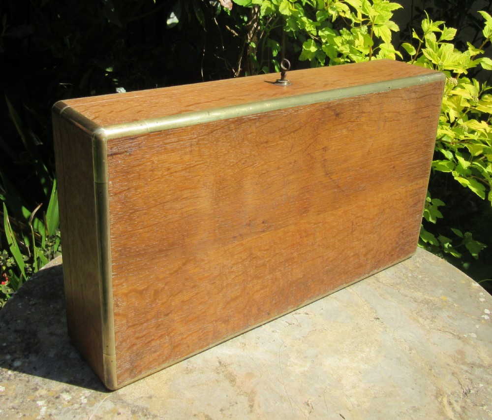 BRASS BOUND OAK HUMIDOR CIGAR BOX c1880 View VI