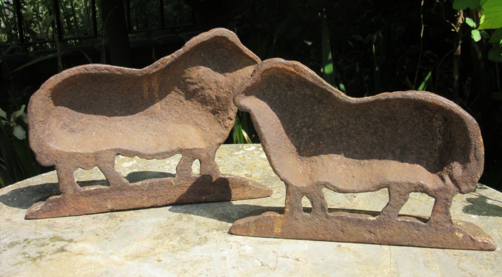 RARE PAIR OF CAST IRON SHEEP DOOR STOPS DOORSTOPS c1860 View II