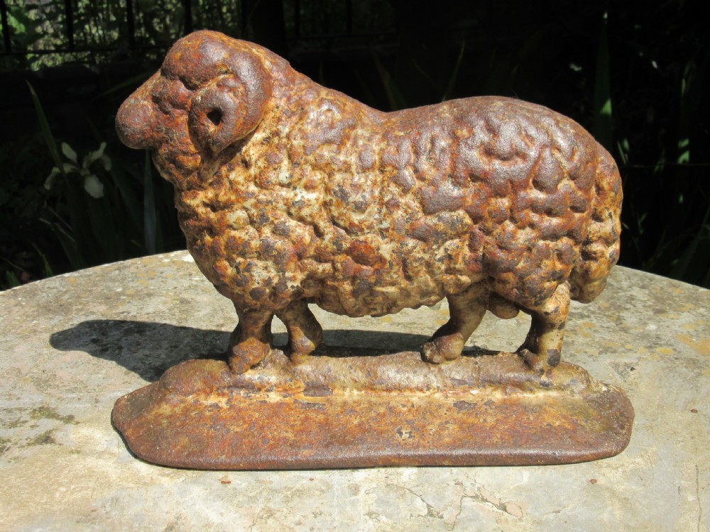 RARE PAIR OF CAST IRON SHEEP DOOR STOPS DOORSTOPS c1860 View III