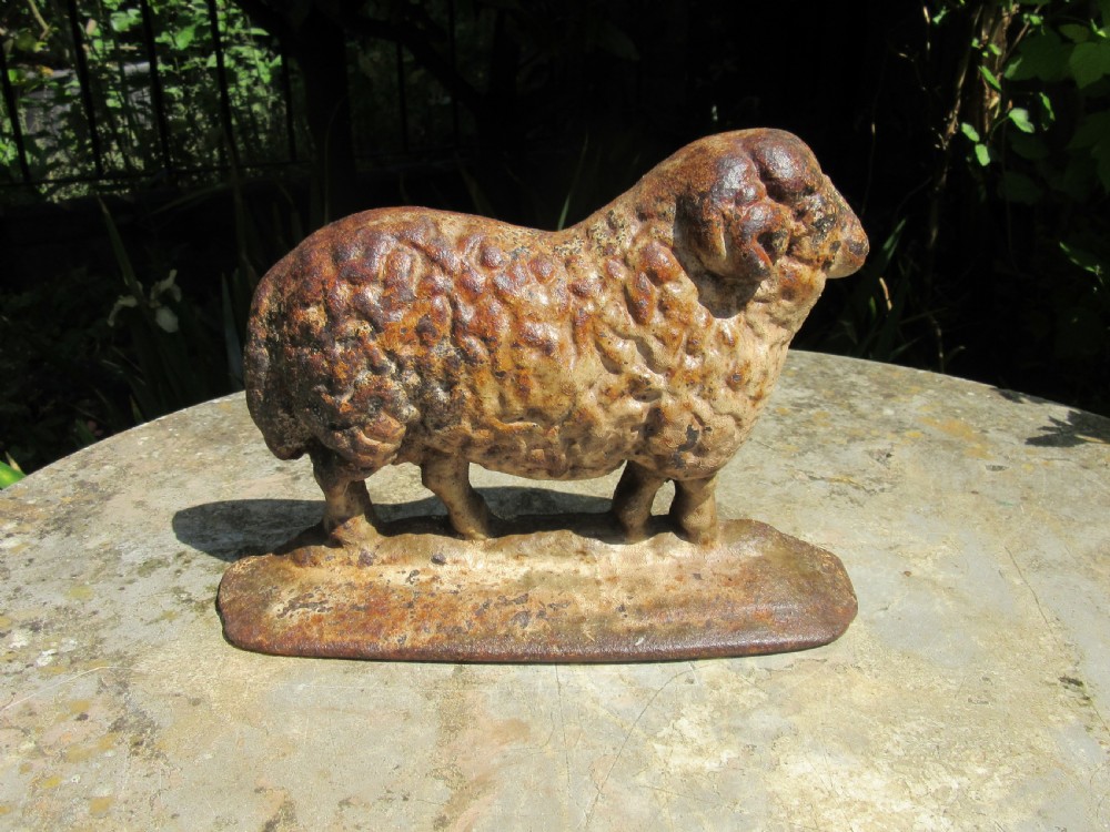 RARE PAIR OF CAST IRON SHEEP DOOR STOPS DOORSTOPS c1860 View IV
