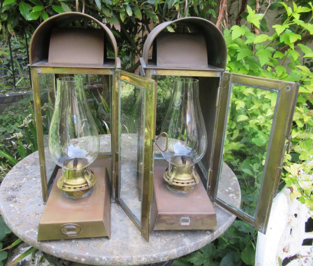 PAIR EDWARDIAN WEATHERED BRASS WALL LANTERNS View III