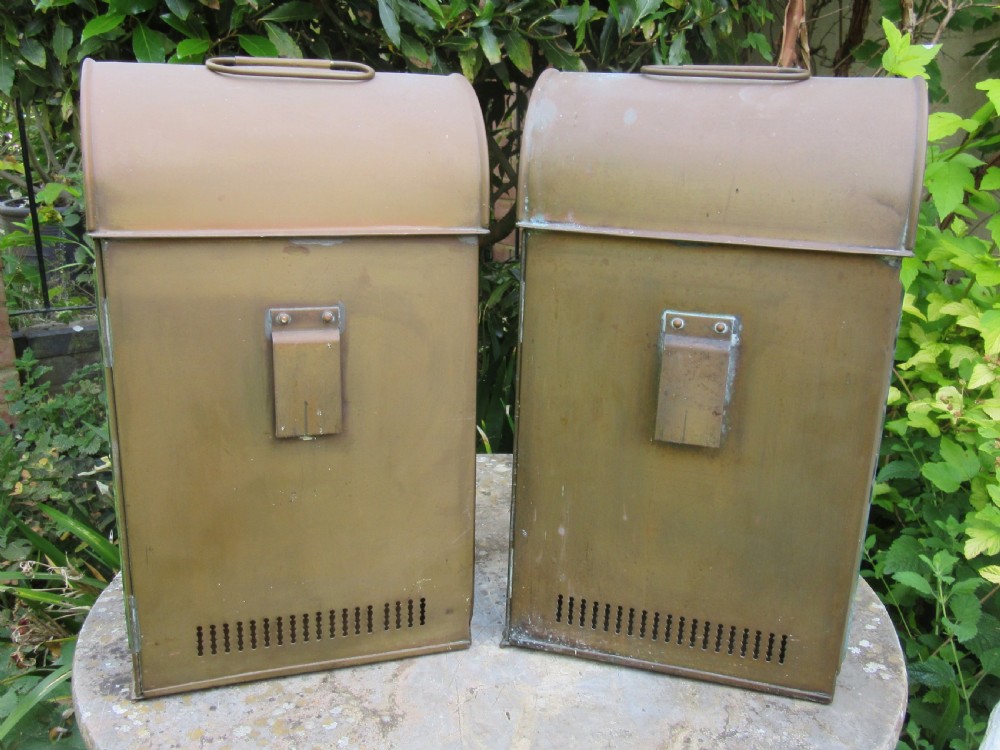 PAIR EDWARDIAN WEATHERED BRASS WALL LANTERNS View IV