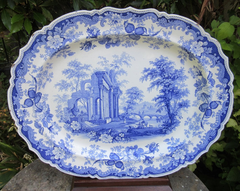 ENGLISH BLUE AND WHITE JOHN ROGERS 'ATHENS' SERVING PLATE c1840