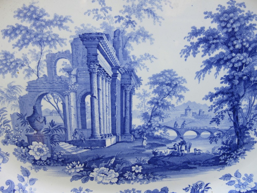 ENGLISH BLUE AND WHITE JOHN ROGERS 'ATHENS' SERVING PLATE c1840 View II