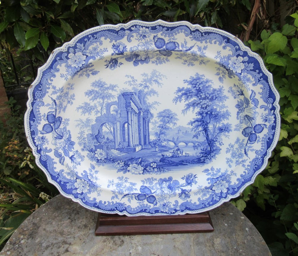 ENGLISH BLUE AND WHITE JOHN ROGERS 'ATHENS' SERVING PLATE c1840 View IV