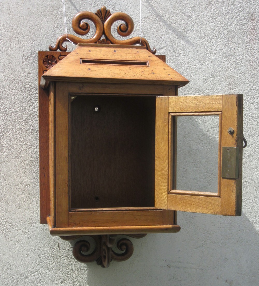 ENGLISH COUNTRY HOUSE HANGING OAK LETTER BOX c1880 View III