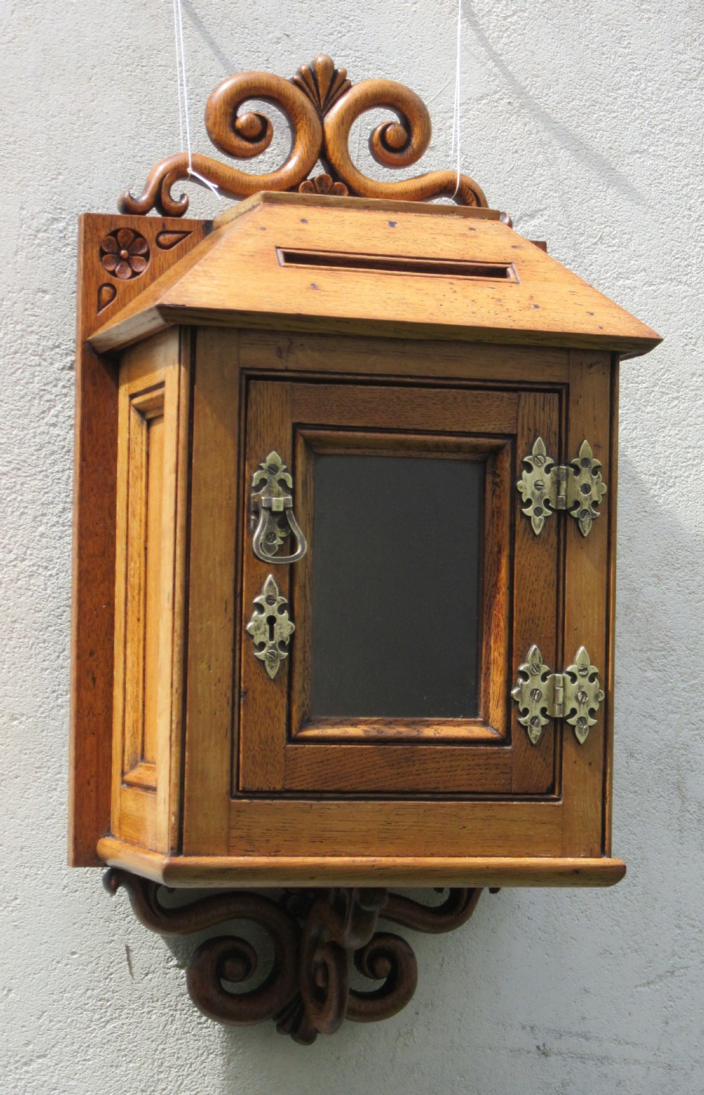 ENGLISH COUNTRY HOUSE HANGING OAK LETTER BOX c1880 View VII
