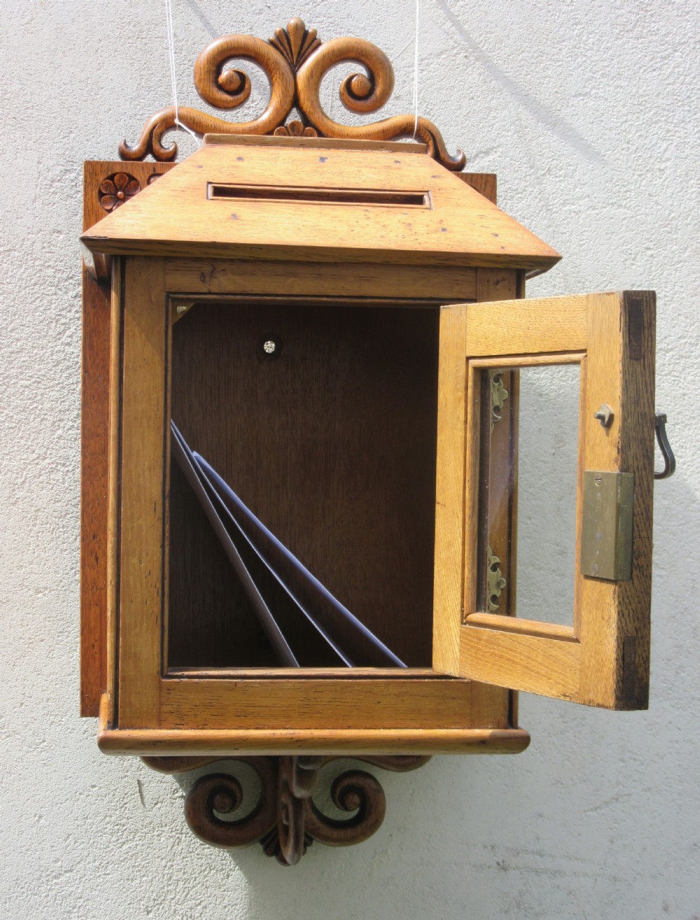 ENGLISH COUNTRY HOUSE HANGING OAK LETTER BOX c1880 View VIII