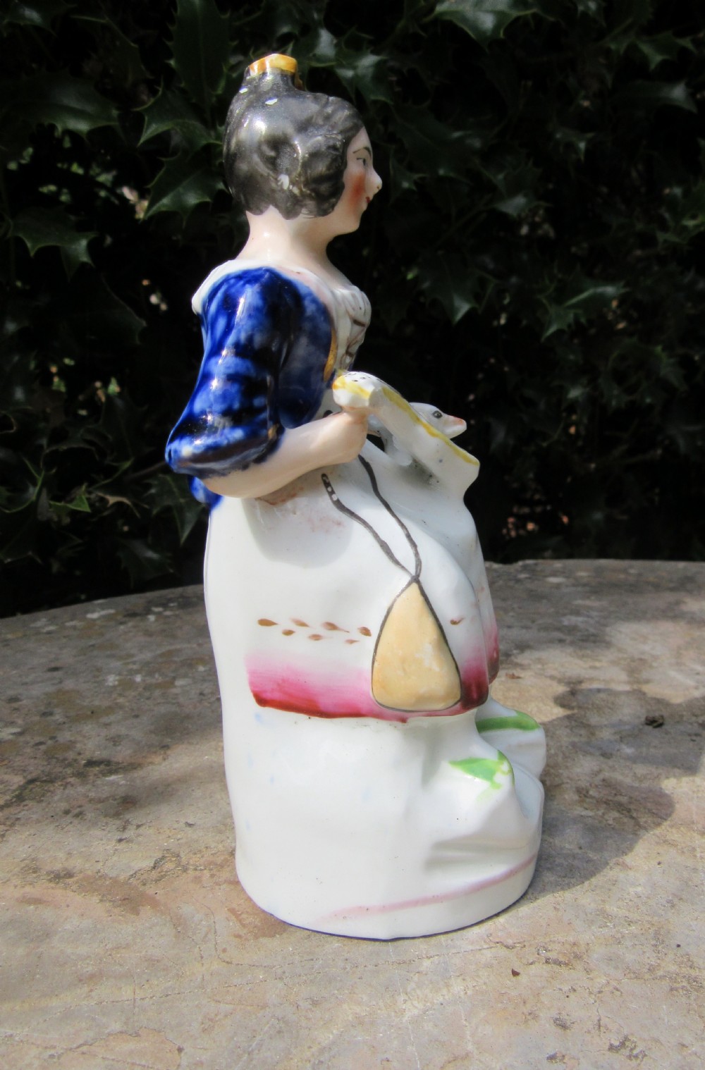 EARLY VICTORIAN STAFFORDSHIRE FIGURE GIRL & SHEEP c1840 View IV
