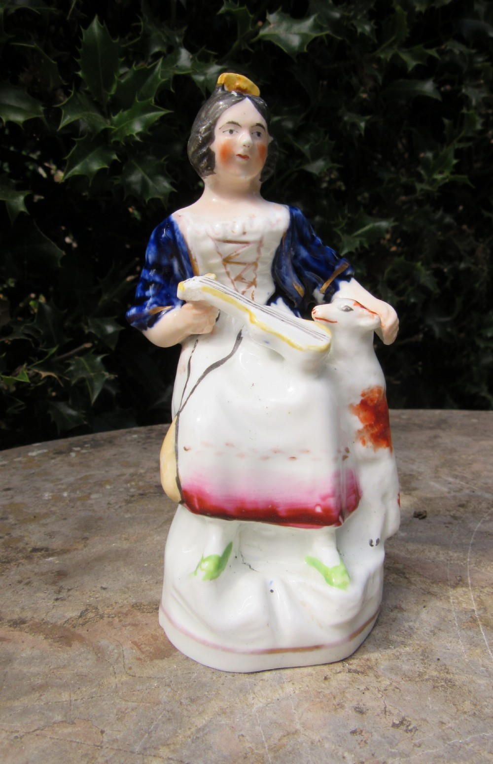 EARLY VICTORIAN STAFFORDSHIRE FIGURE GIRL & SHEEP c1840 View V