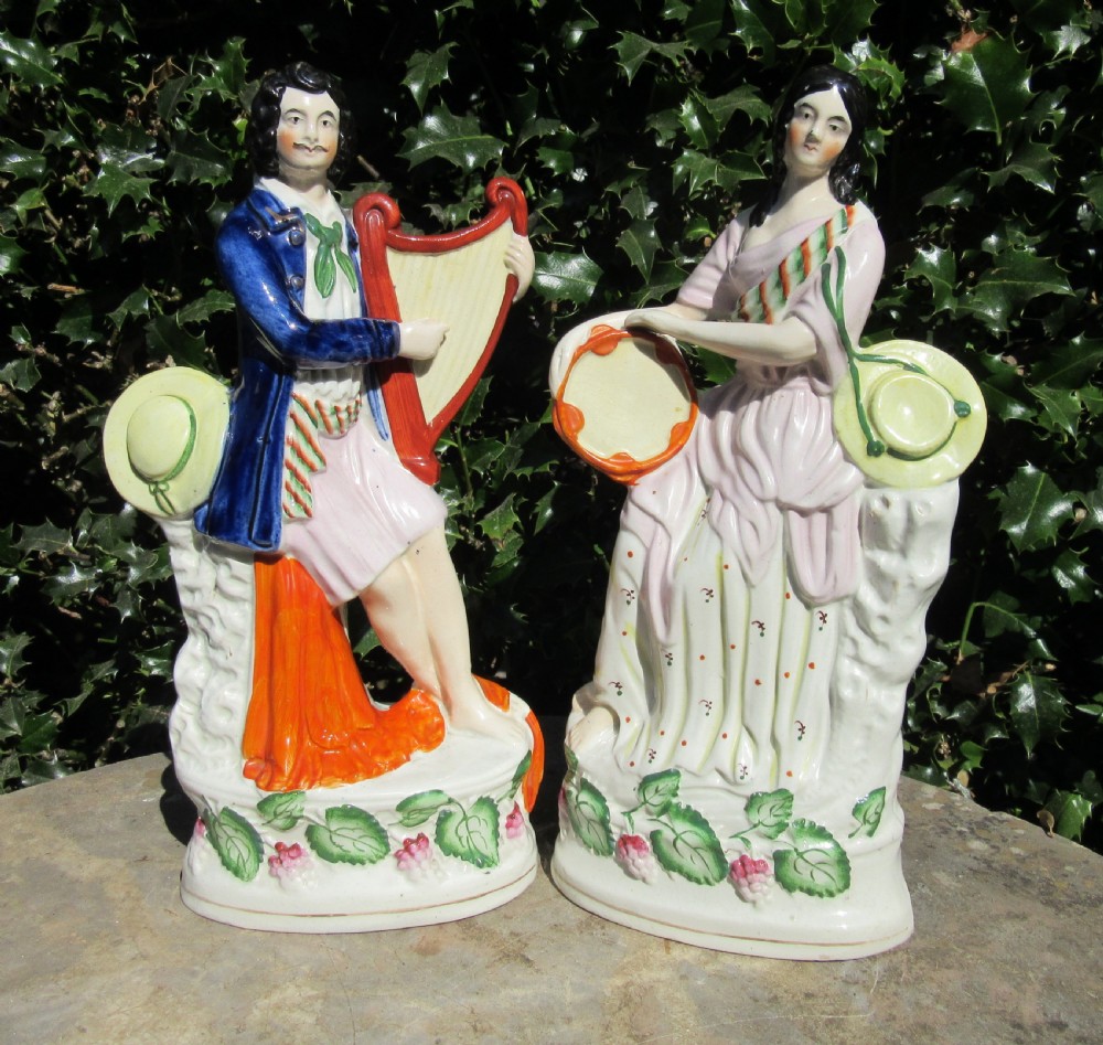PAIR OF VICTORIAN STAFFORDSHIRE FIGURES OF MINSTRELS c1860 View III