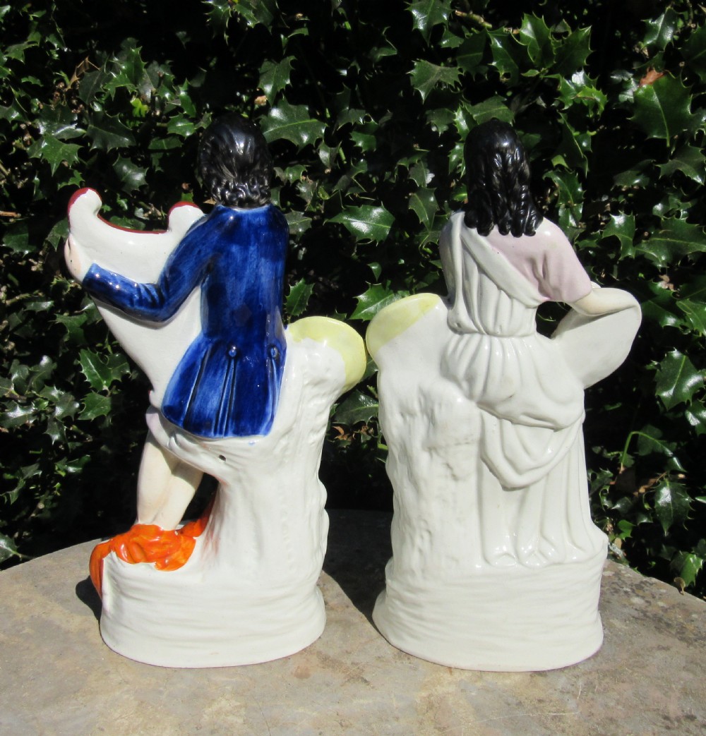 PAIR OF VICTORIAN STAFFORDSHIRE FIGURES OF MINSTRELS c1860 View VI