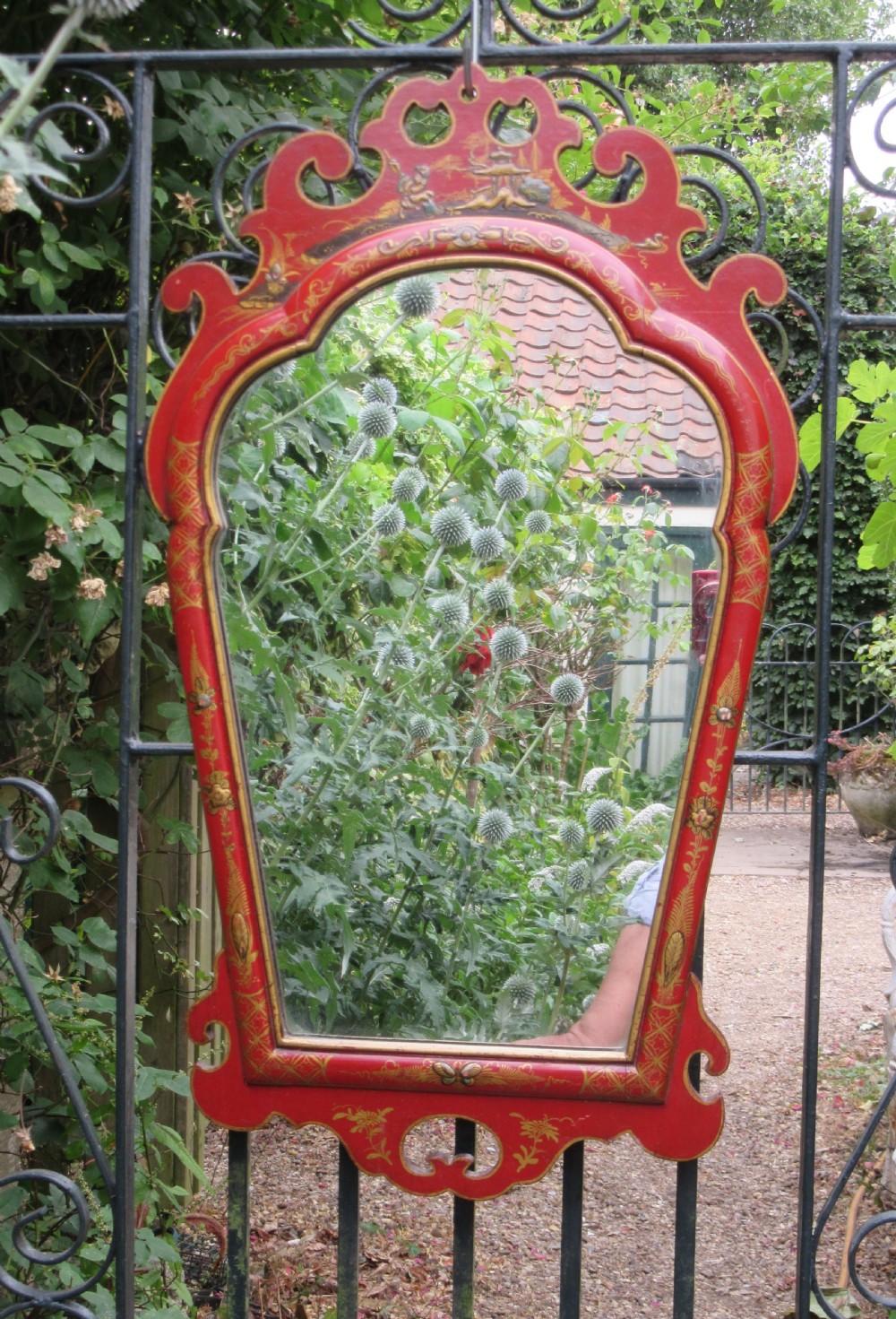 RED LACQUERED CHINOISERIE WALL MIRROR  View II
