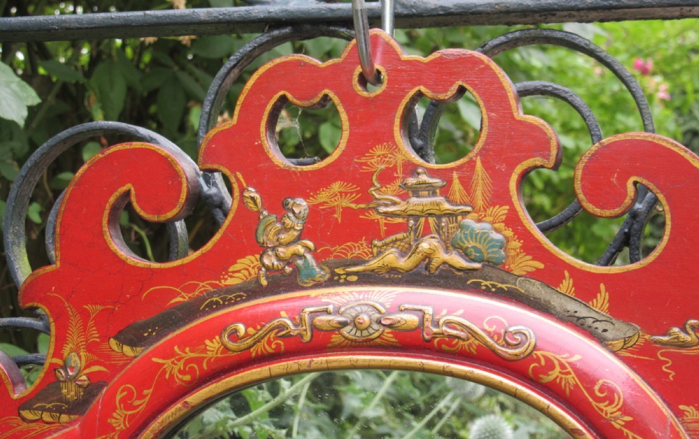 RED LACQUERED CHINOISERIE WALL MIRROR  View III