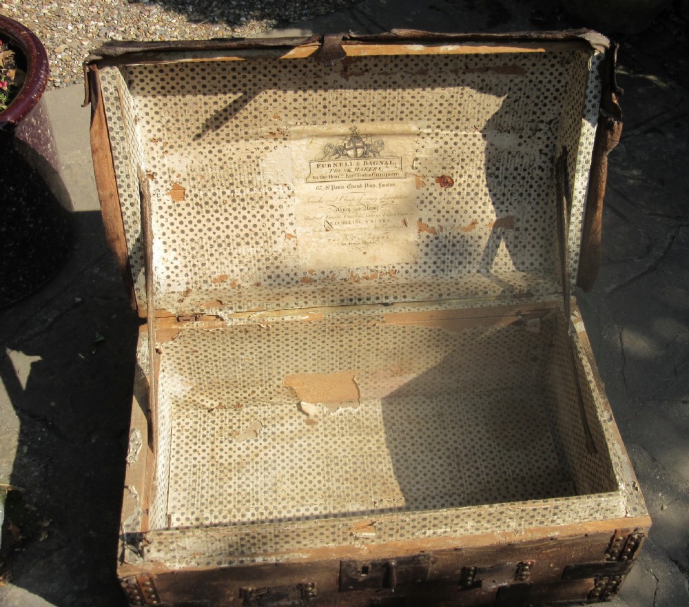 SMALL GEORGIAN FURNELL & BAGNAL HIDE TRAVELLING TRUNK c1810 View VII