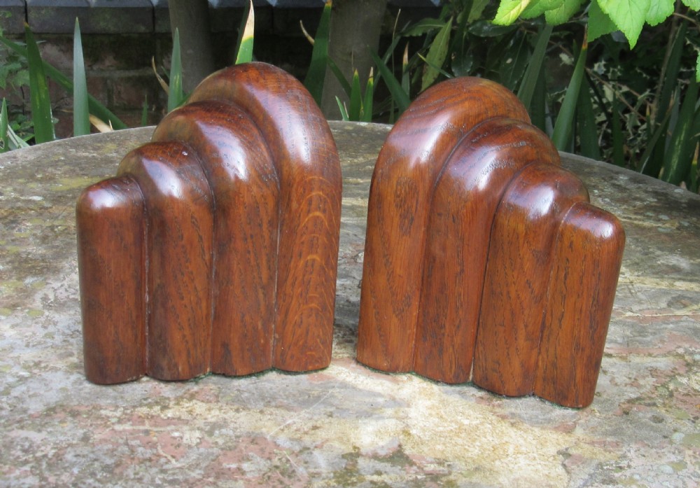 PAIR OF ART DECO SOLID OAK ODEON STYLE BOOKENDS View II