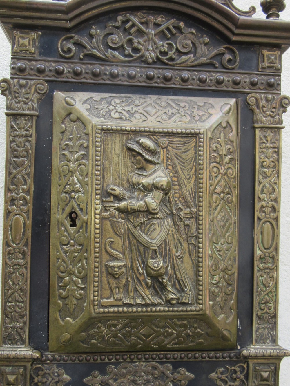ANTIQUE BRASS AND JAPANNED METAL HANGING KEY CUPBOARD or KEY CABINET View III