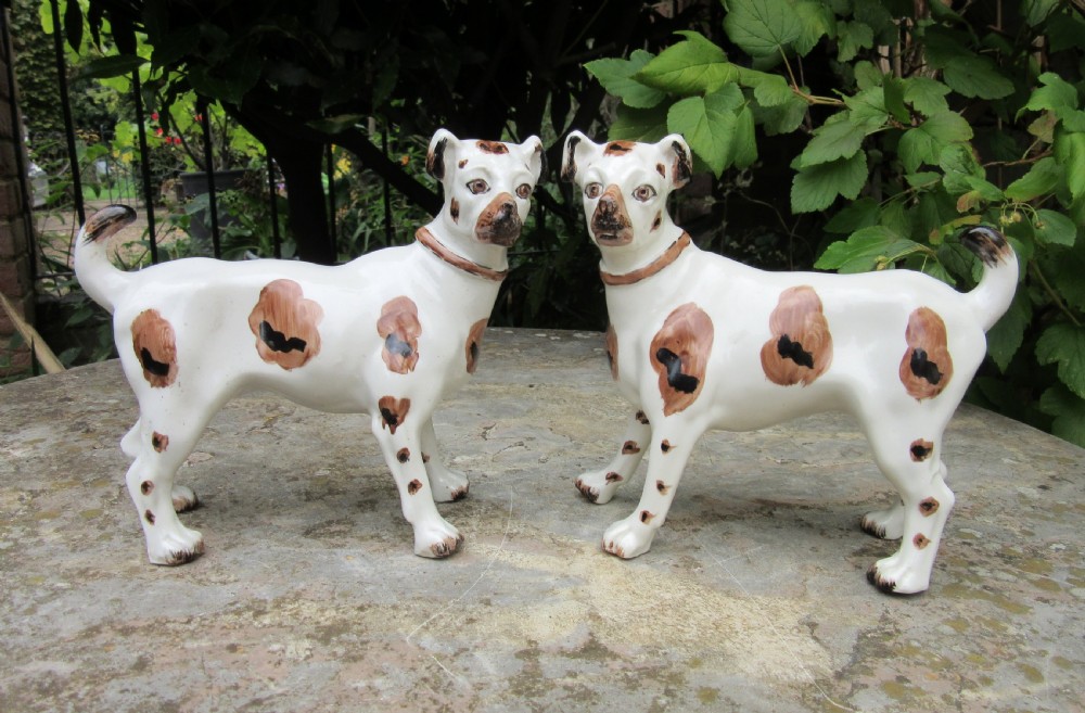 RARE PAIR OF VICTORIAN STAFFORDSHIRE DOGS TERRIERS c1870