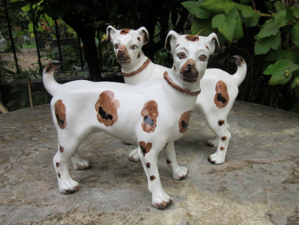 RARE PAIR OF VICTORIAN STAFFORDSHIRE DOGS TERRIERS c1870 View II
