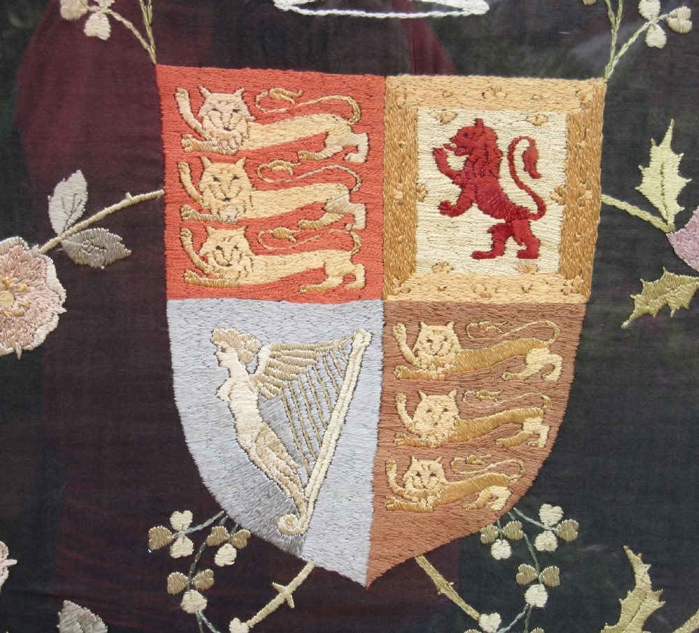 SILK EMBROIDERED ROYAL COAT OF ARMS c1880 View III