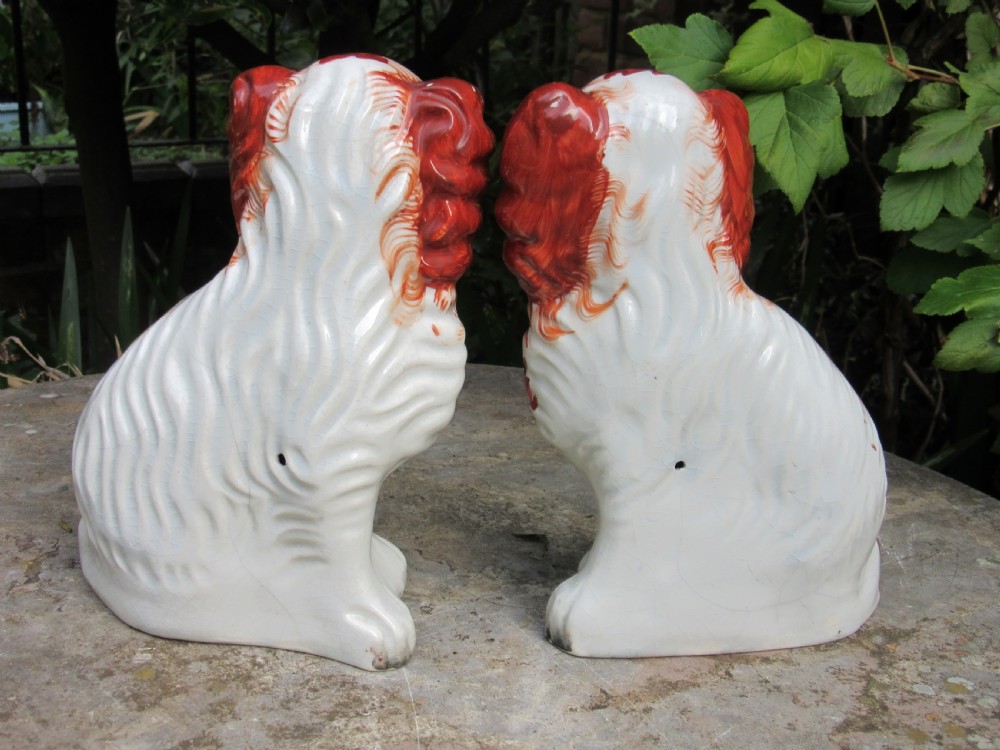 PAIR OF VICTORIAN STAFFORDSHIRE RED & WHITE DOGS c1860 Size 4 View IV