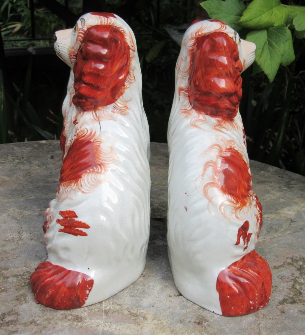 PAIR OF VICTORIAN STAFFORDSHIRE RED & WHITE DOGS c1860 Size 4 View V