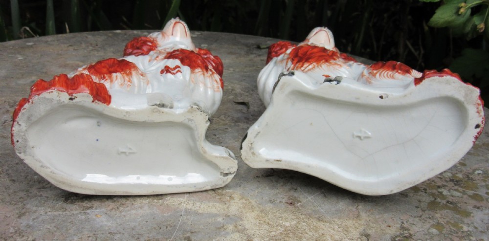 PAIR OF VICTORIAN STAFFORDSHIRE RED & WHITE DOGS c1860 Size 4 View VI