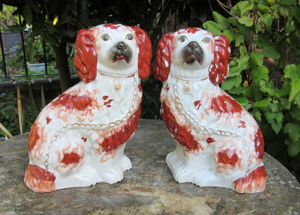 PAIR OF RED & WHITE STAFFORDSHIRE DOGS c1860