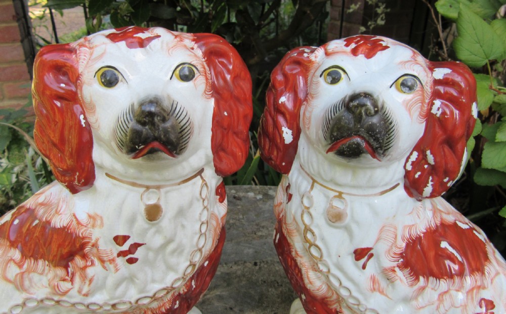 PAIR OF RED & WHITE STAFFORDSHIRE DOGS c1860 View V