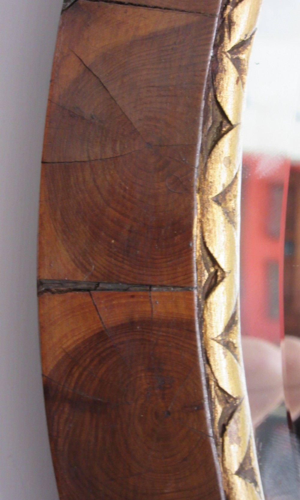 EDWARDIAN CARVED WOOD OYSTER VENEER MIRROR View III