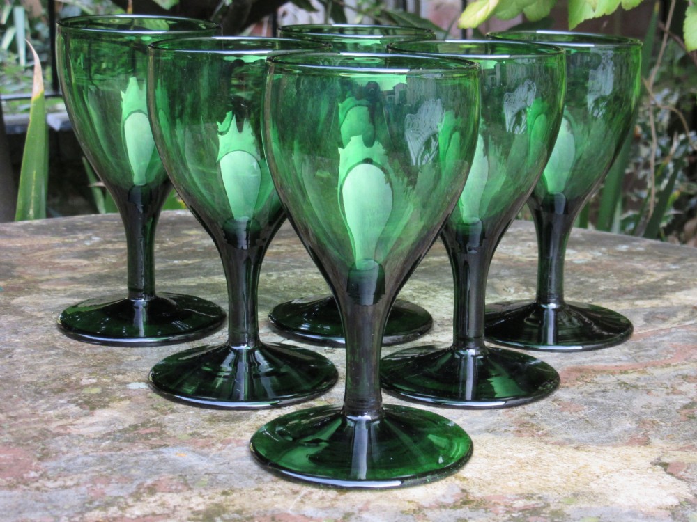 SET OF SIX GEORGIAN GREEN GLASS WINE GLASSES  View IV