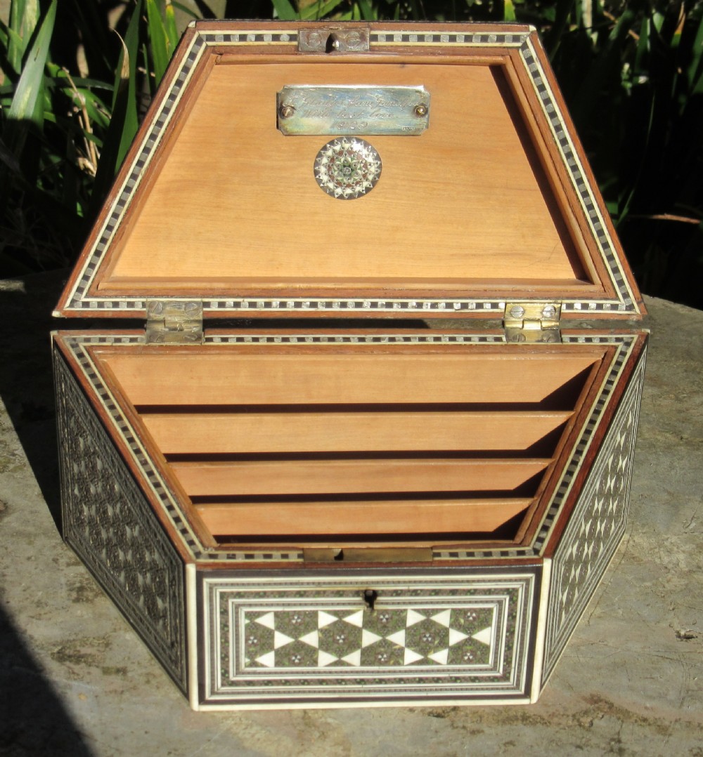 ANTIQUE INDIAN INLAID SANDALWOOD STATIONERY BOX  View V