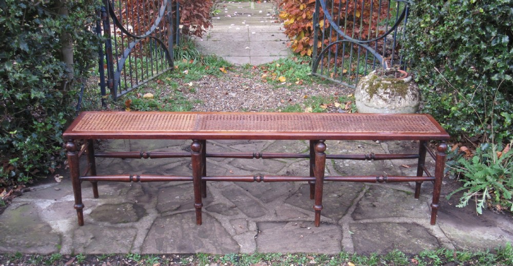 LONG CANED WINDOW SEAT HALL BENCH c1880